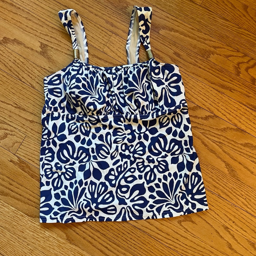 Lands' End Blue and White Women's Swim Top